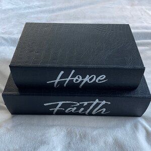 Hope & Faith Faux Leather/Book Keepsake Storage Boxes - Set of 2